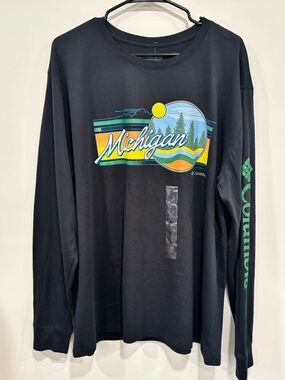 Columbia Black Long-Sleeve Michigan Graphic Tee with Colorful Scenic Print